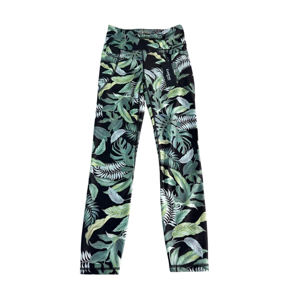 NWT Bebe Sport Tropical Leaf Print High Rise Leggings Small Workout Yoga Pants